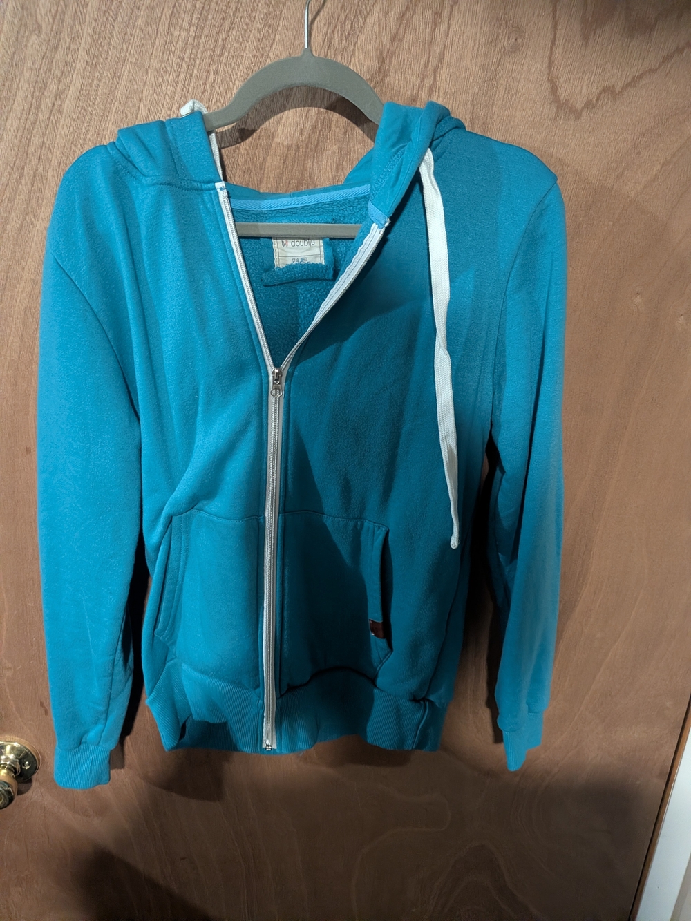 Doublju Teal Full-Zip Hoodie with White Drawstrings